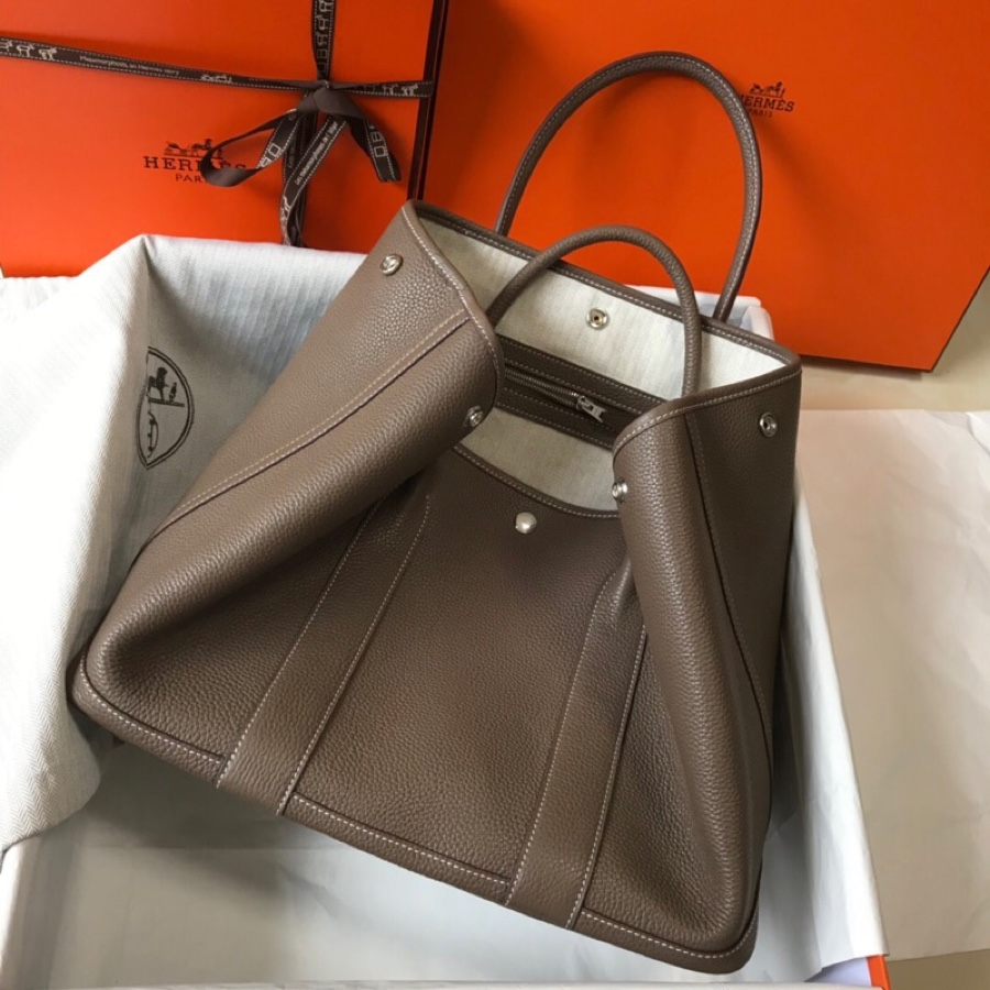 Hermes Garden Party 36cm Tote Handbag In Etoupe Clemence Leather